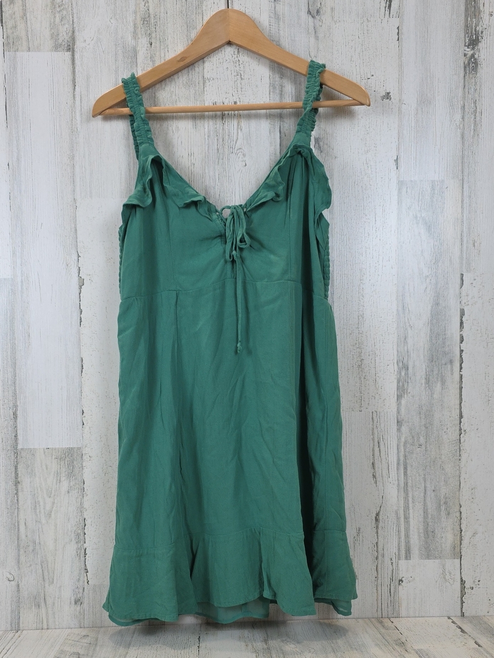 American Eagle Outfitters Teal Green Ruffle Trim Mini Sundress Size Large Flaws